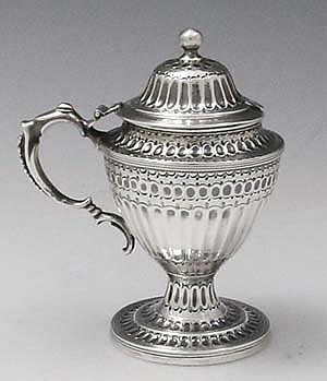 Earl of Jersey antique silver mustard pot with original colbalt glass liner